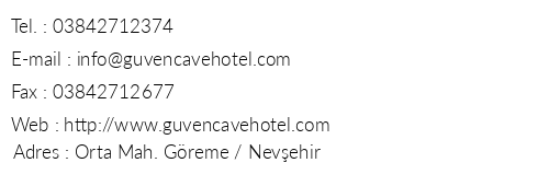Gven Cave Hotel telefon numaralar, faks, e-mail, posta adresi ve iletiim bilgileri